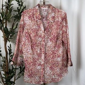 JM Collection Pink Floral Button-Down Shirt Feminine Spring Sz 18W (V1)